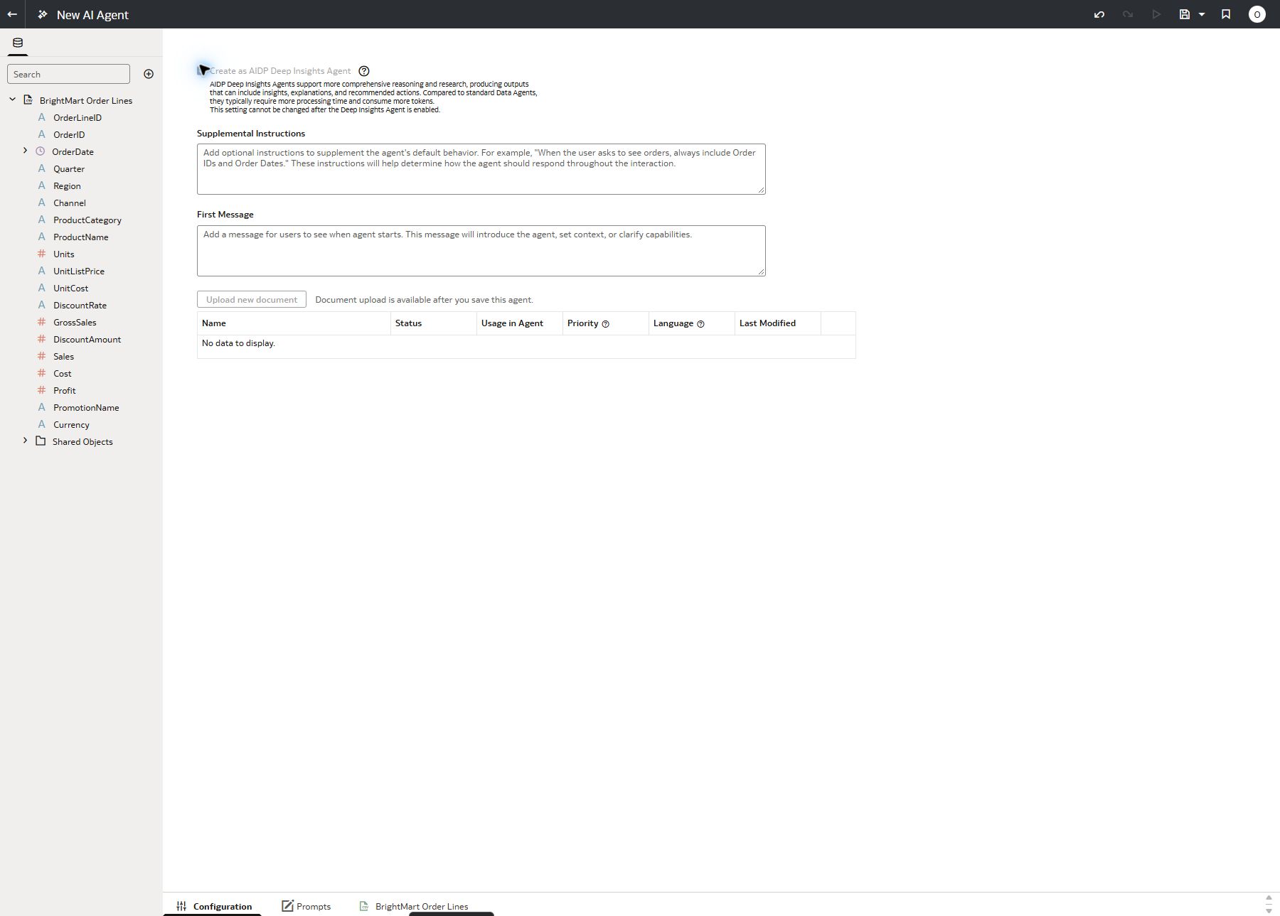 DI type selected with Order Lines source