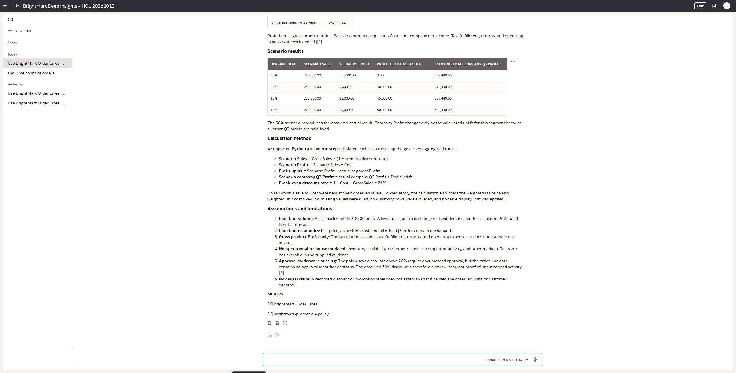 Observed Case 3 report with scenario table, download controls and response feedback